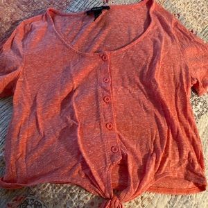 reddish orange button down top